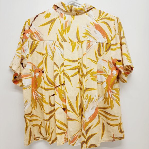 Rafaella Womens Short Sleeve Button-Down Shirt size M Linen-Blend Tropical Print - Picture 2 of 8
